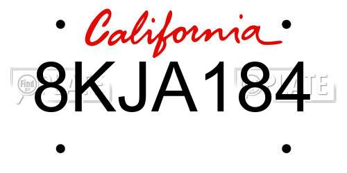 8KJA184 California License Plate