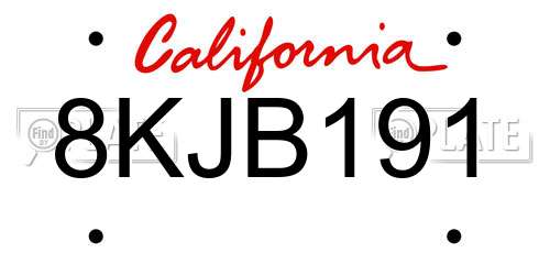 8KJB191 California License Plate