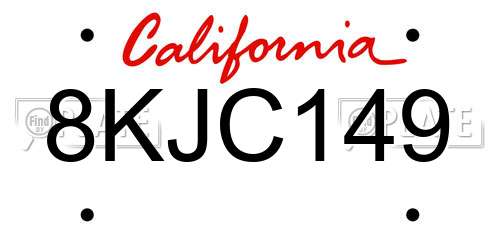 8KJC149 California License Plate