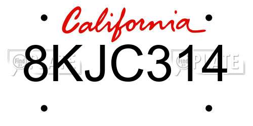 8KJC314 California License Plate