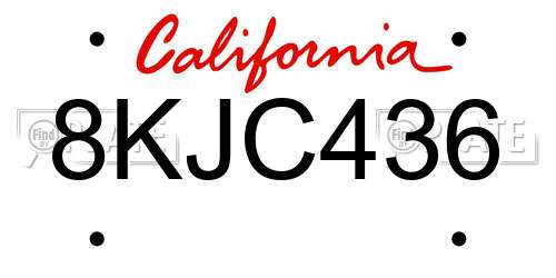 8KJC436 California License Plate