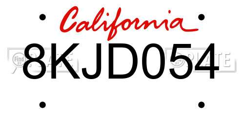 8KJD054 California License Plate