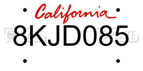 8KJD085 California License Plate