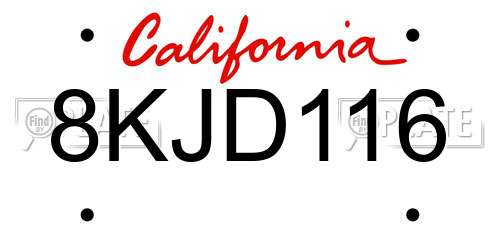 8KJD116 California License Plate