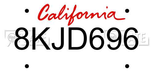 8KJD696 California License Plate