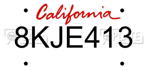 8KJE413 California License Plate