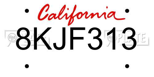 8KJF313 California License Plate