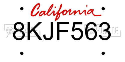 8KJF563 California License Plate