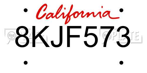 8KJF573 California License Plate