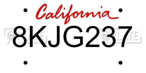 8KJG237 California License Plate