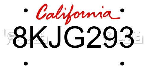 8KJG293 California License Plate