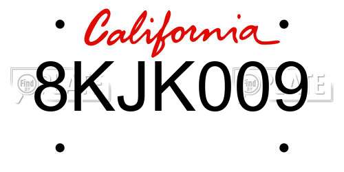 8KJK009 California License Plate