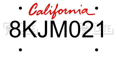 8KJM021 California License Plate