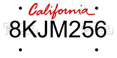 8KJM256 California License Plate