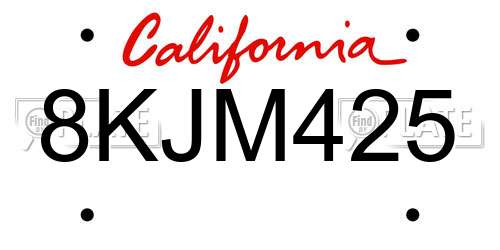 8KJM425 California License Plate