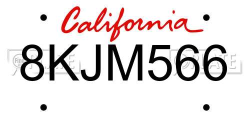 8KJM566 California License Plate