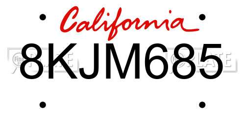8KJM685 California License Plate