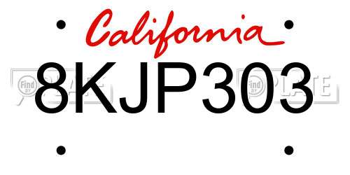 8KJP303 California License Plate