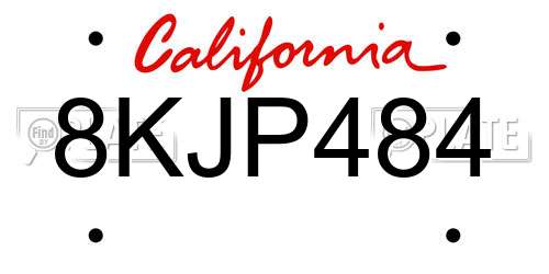 8KJP484 California License Plate
