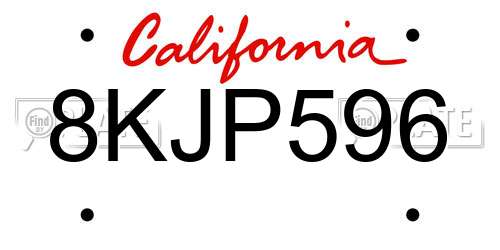 8KJP596 California License Plate