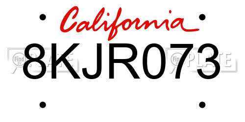8KJR073 California License Plate