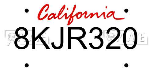8KJR320 California License Plate