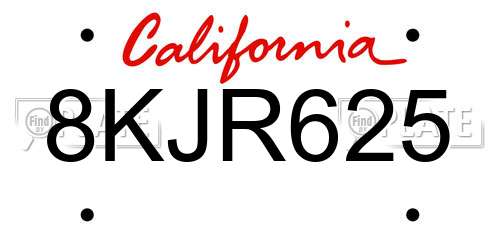 8KJR625 California License Plate