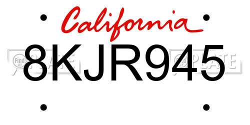 8KJR945 California License Plate