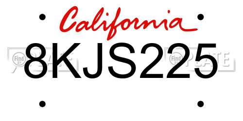 8KJS225 California License Plate