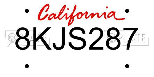 8KJS287 California License Plate