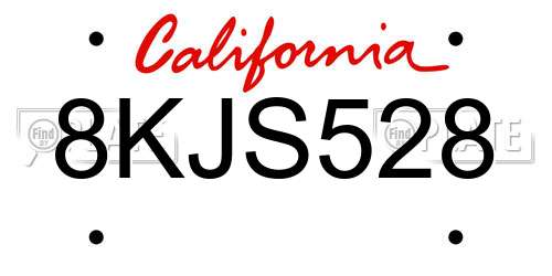 8KJS528 California License Plate