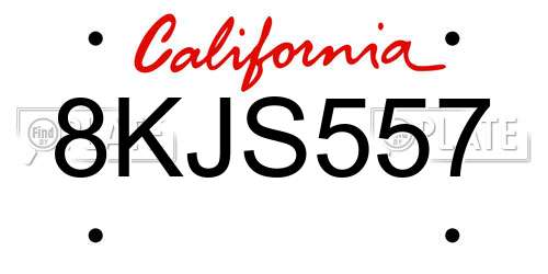 8KJS557 California License Plate