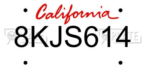 8KJS614 California License Plate