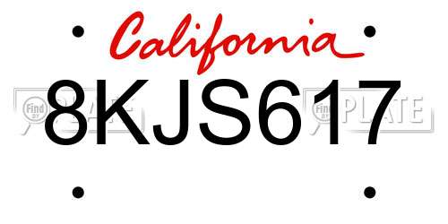8KJS617 California License Plate
