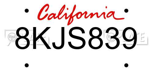 8KJS839 California License Plate