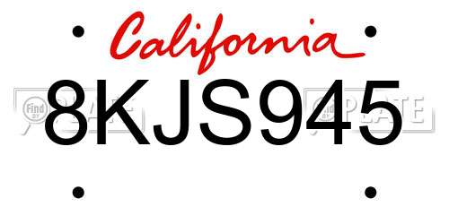 8KJS945 California License Plate