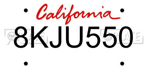 8KJU550 California License Plate