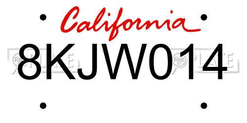 8KJW014 California License Plate