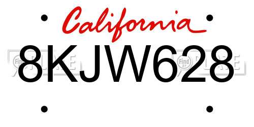8KJW628 California License Plate