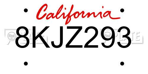 8KJZ293 California License Plate