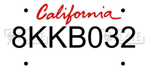 8KKB032 California License Plate