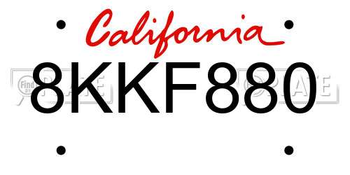 8KKF880 California License Plate