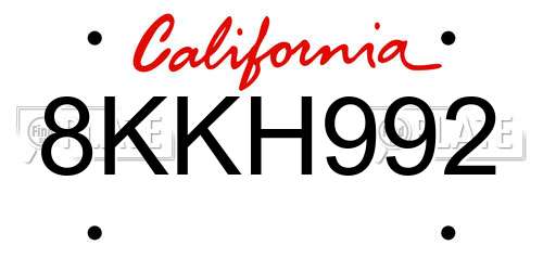 8KKH992 California License Plate