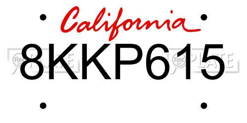 8KKP615 California License Plate