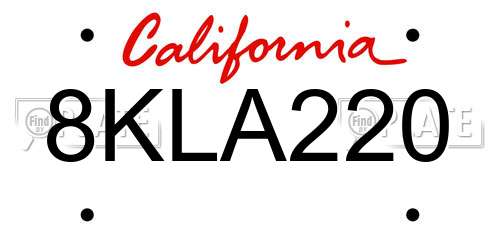 8KLA220 California License Plate