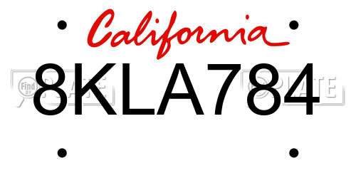 8KLA784 California License Plate