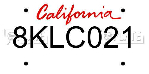 8KLC021 California License Plate