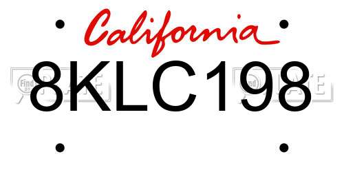 8KLC198 California License Plate