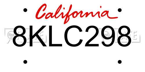 8KLC298 California License Plate