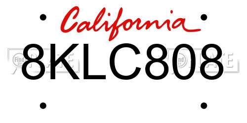 8KLC808 California License Plate